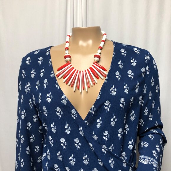 Xhileration Dress Womens Size Small Blue White Floral Long Sleeve V-Neck Boho - Picture 2 of 7